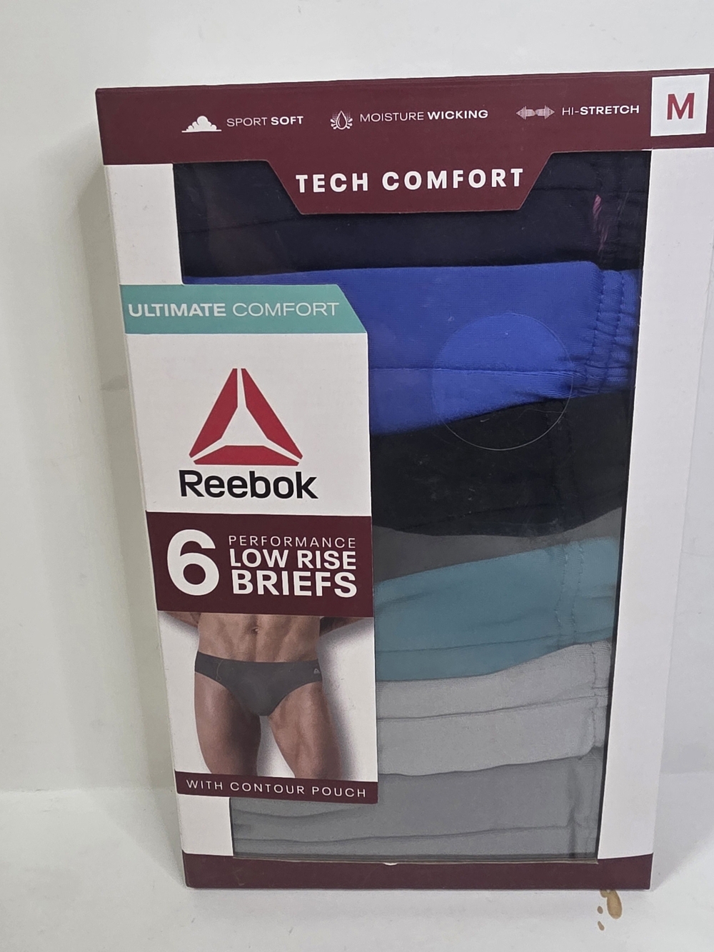 Reebok 6Pk Tech Comfort Peeformance Low Rise Briefs Mens Medium